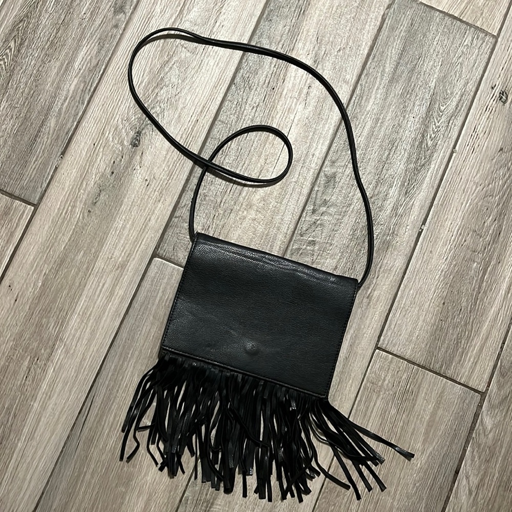 Urban Outfitters Ecoté Black crossbody fringe purse, snap closure. gently used